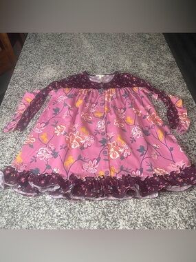 Matilda Jane Fresh Cut Flowers shirt dress Girls 12 Floral Unicorn Pink Purple